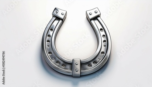 shiny silver horseshoe lucky symbolic metal hoof isolated on white background photo