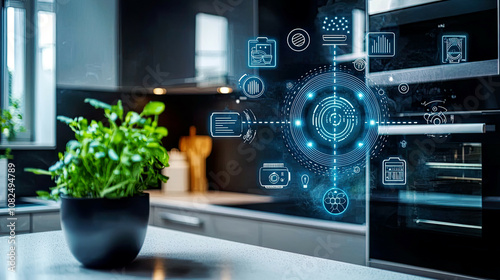 Close-up of ambient computing applications in smart appliances for optimized cooking