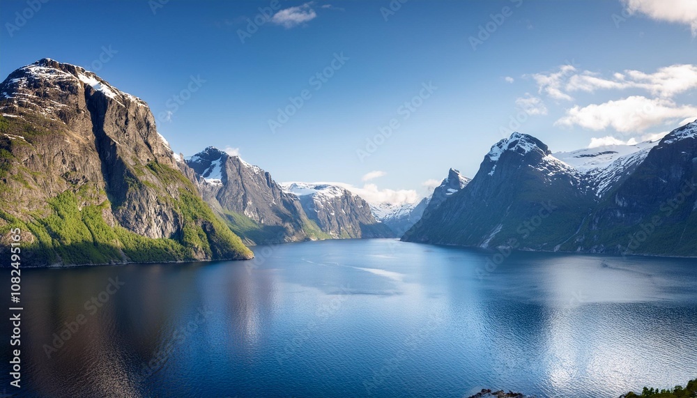 The Awe-Inspiring Fjords of Norway, With Their Deep Blue Waters, Towering Cliffs, and Snow-Capped Mountains, Showcasing the Natural Beauty and Untouched Landscapes of Scandinavia’s Rugged Terrain