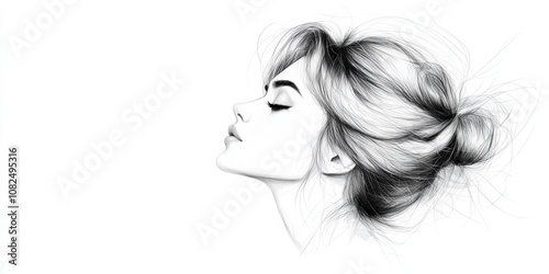 A graceful sketch of a woman in profile, showcasing delicate features and a serene expression, perfect for art lovers and designers.