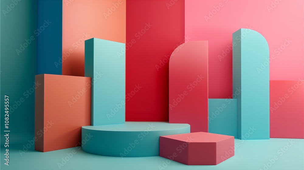 Abstract Pastel Geometric Forms: A visually striking arrangement of vibrant coral and teal geometric shapes creates a modern, abstract composition perfect for design projects. Abstract Pastel Geometric Forms: A visually striking arrangement of vibrant coral and teal geometric shapes creates a modern, abstract composition perfect for design projects.