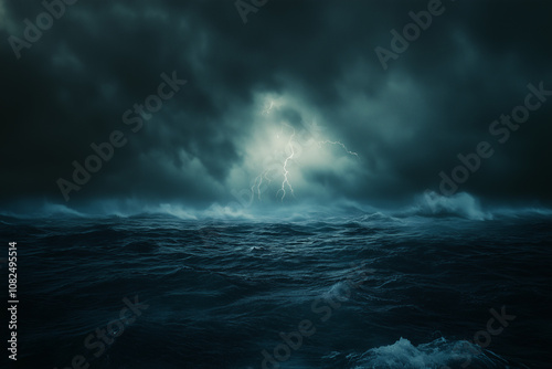 Stormy ocean waves open sea nature scene dramatic sky aerial view natural disaster