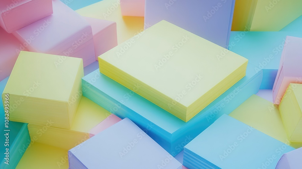 Abstract Composition of Pastel-Colored Paper Stacks Abstract Composition of Pastel-Colored Paper Stacks