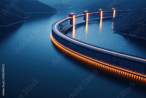 Harnessing river power a futuristic hydropower plant mountain valley energy systems nighttime renewable energy concept photo