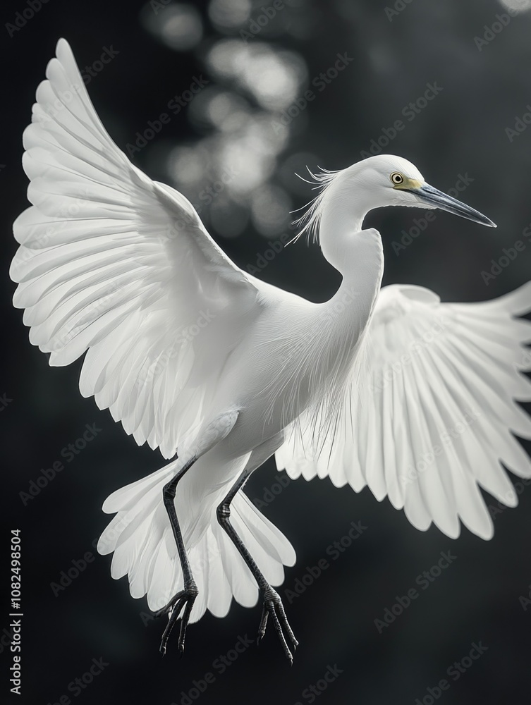 Obraz premium Elegant White Crane in Flight