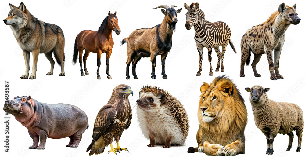 This image features a beautifully rendered assortment of wildlife, including species like elephants, foxes, reindeer, moose, wolves, and giraffes. Each animal is depicted with intricate details, vivid This image features a beautifully rendered assortment of wildlife, including species like elephants, foxes, reindeer, moose, wolves, and giraffes. Each animal is depicted with intricate details, vivid