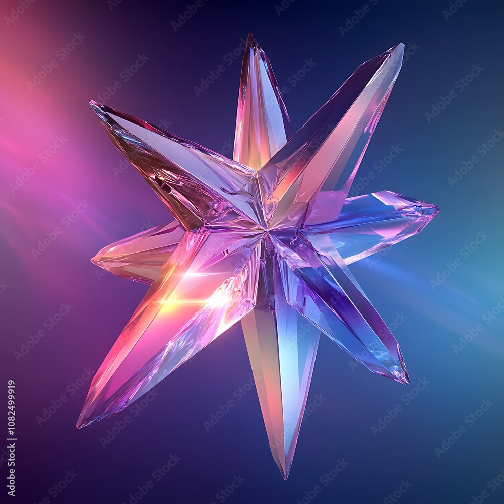 Colorful crystal star glowing in pink and violet photos Colorful crystal star glowing in pink and violet photos