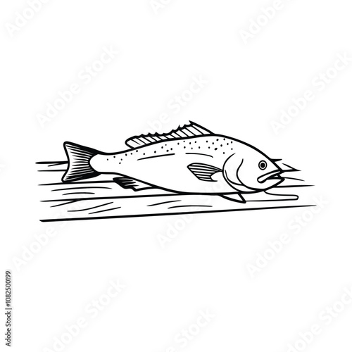 mackerel fish design, labeled line and fill art vector silhouette illustration.