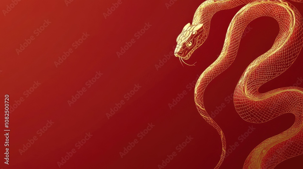 Obraz premium A minimalist red background with a subtle golden snake motif, evoking the elegance and symbolism of the 2025 Year of the Snake