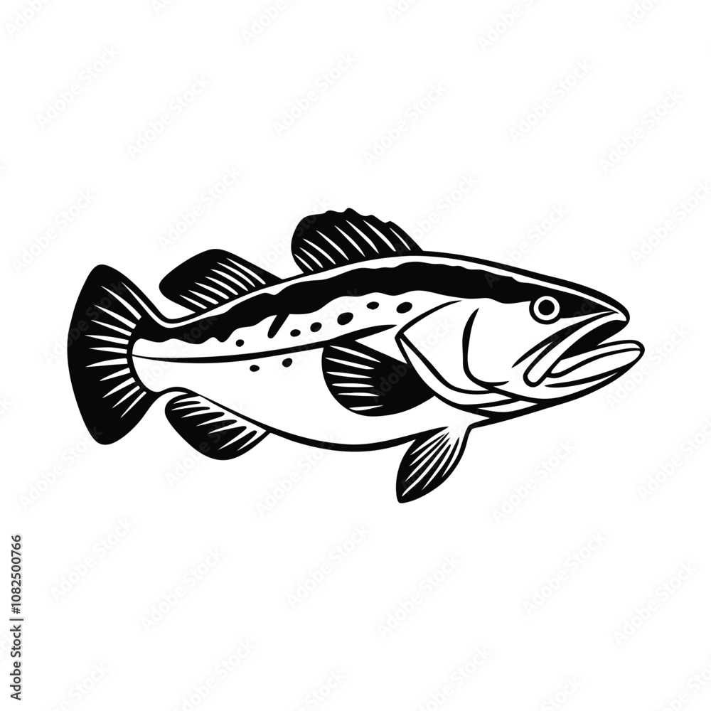 Fototapeta premium mackerel fish design, labeled line and fill art vector silhouette illustration.