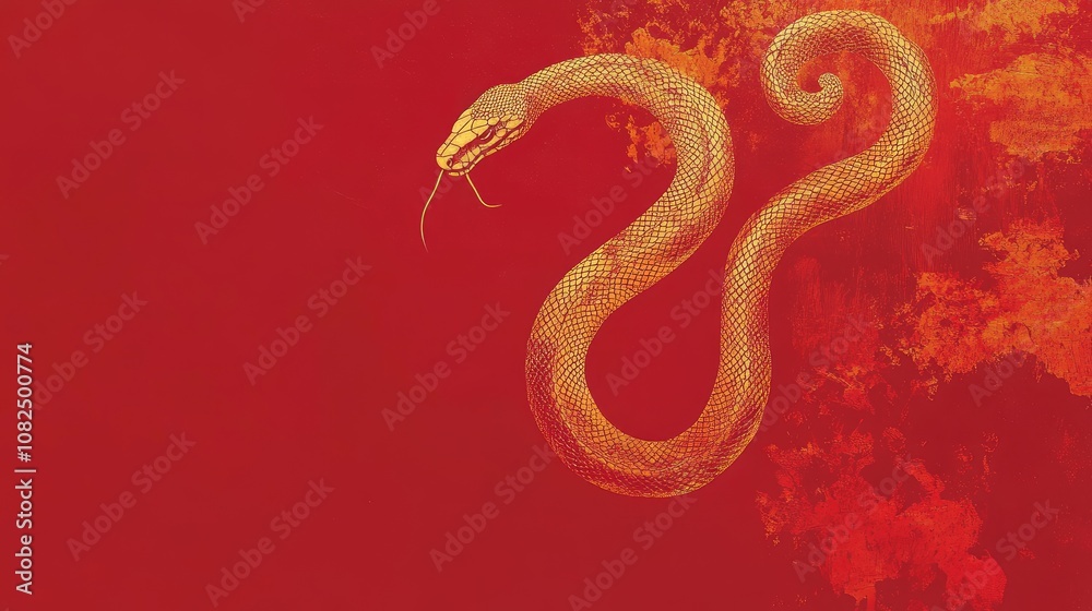 Fototapeta premium A minimalist red background with a subtle golden snake motif, evoking the elegance and symbolism of the 2025 Year of the Snake