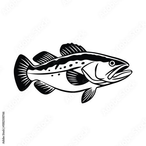 mackerel fish design, labeled line and fill art vector silhouette illustration.