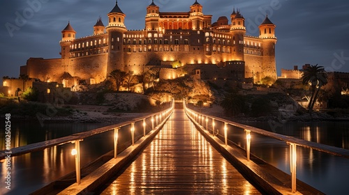 World Heritage Site illuminated at night,  