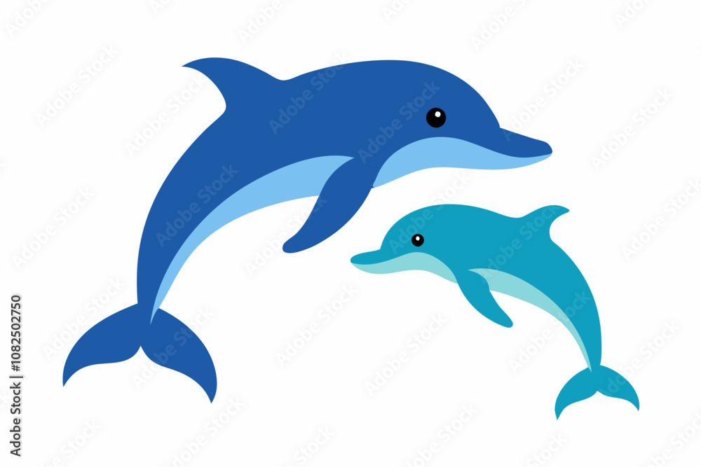 Two Dolphins Isolated on White Background Marine Life Illustration
