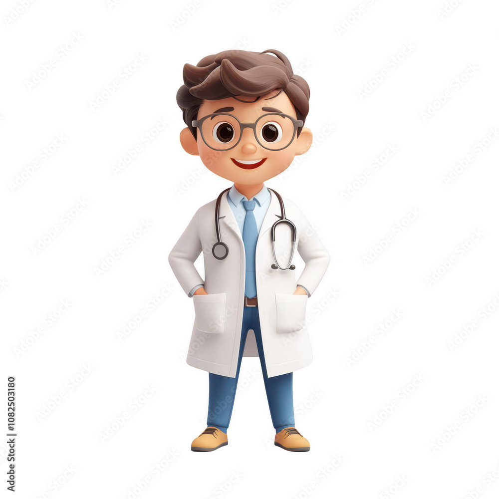 Cartoon doctor with friendly smile, white background. Cartoon doctor with friendly smile, white background.