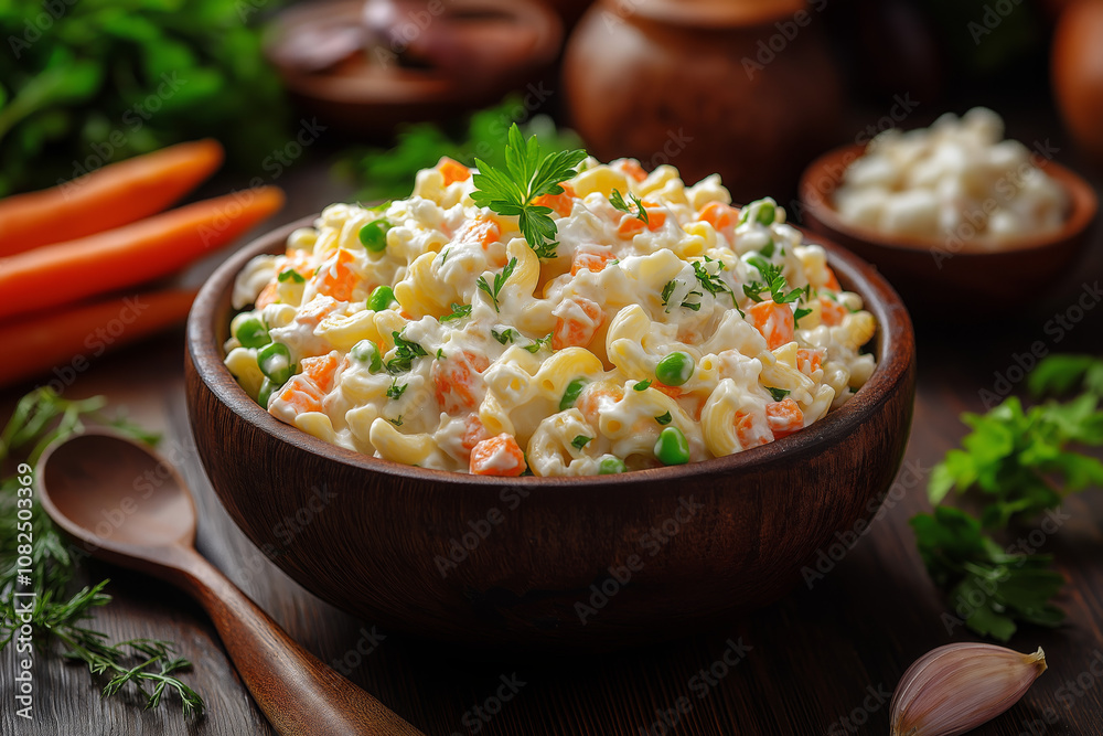 Traditional Marshall Islands Macaroni Salad with Vegetables and Creamy Dressing