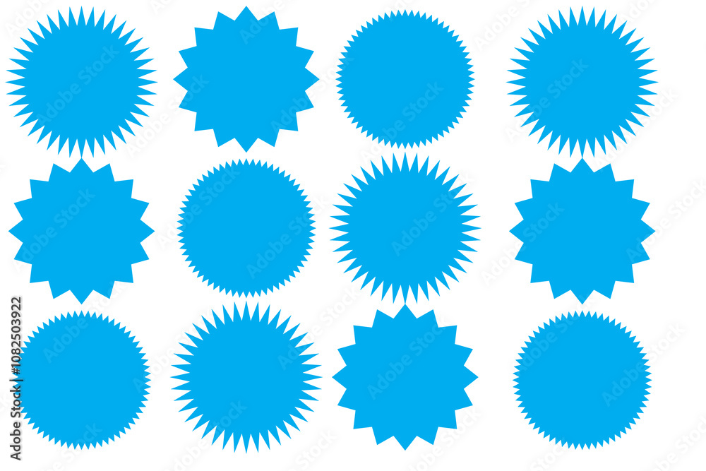 Set sunburst badges. Set of vector starburst, sunburst badges. Simple flat style vintage labels, stickers. Collection star label. Different starburst Set sunburst badges. Set of vector starburst, sunburst badges. Simple flat style vintage labels, stickers. Collection star label. Different starburst