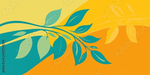 Wallpaper Mural A stylized illustration of leaves against a gradient background, symbolizing nature and growth. Torontodigital.ca