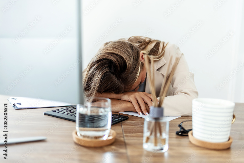 © Jelena Stanojkovic - Laptop, sleep or tired woman in office with burnout, documents or tax, audit and deadline mistake. Accounting, fatigue or financial advisor exhausted by budget check, disaster or mental health crisis. © Jelena Stanojkovic - Laptop, sleep or tired woman in office with burnout, documents or tax, audit and deadline mistake. Accounting, fatigue or financial advisor exhausted by budget check, disaster or mental health crisis.