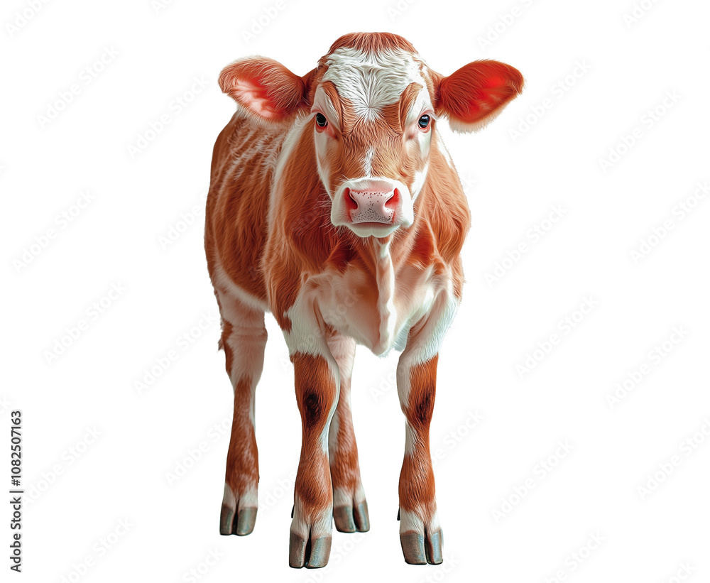 Young Cow standing, showcasing its curious and adorable expression Young Cow standing, showcasing its curious and adorable expression