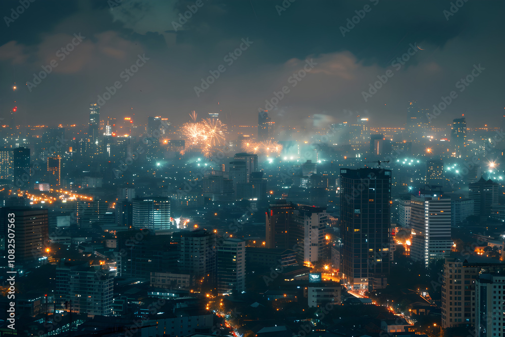 Fototapeta premium Bangkok Skyline, Skyscraper, Architecture, Night Photography, AI GENERATIVE