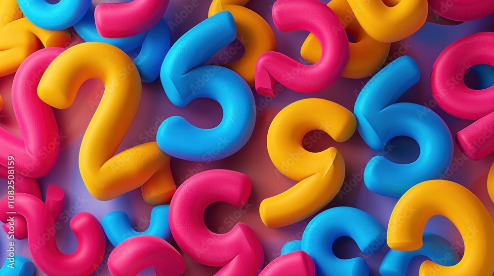 Fototapeta premium A colorful background of numbers 2, 5 and 9 in pink, blue and yellow, creating a playful and abstract design.