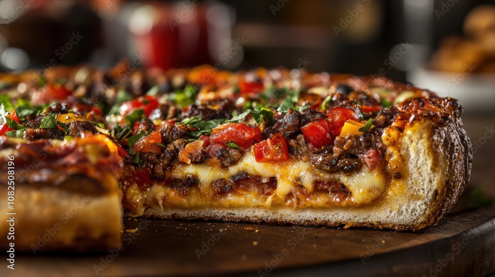Delicious Deep-Dish Pizza Loaded with Fresh Toppings Delicious Deep-Dish Pizza Loaded with Fresh Toppings