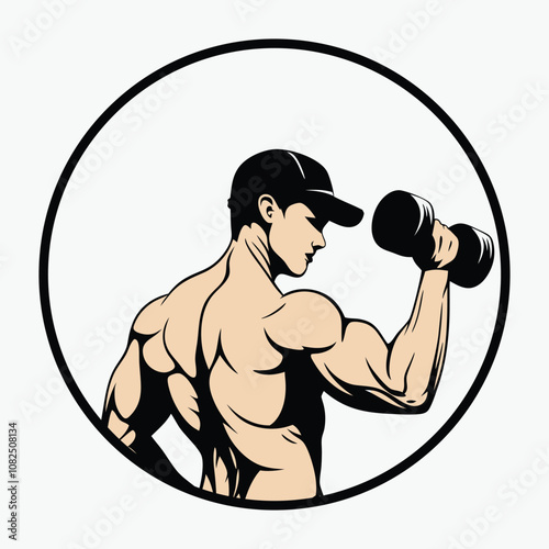 Fitness Logo Vector Illustration of Strong Muscle Man.