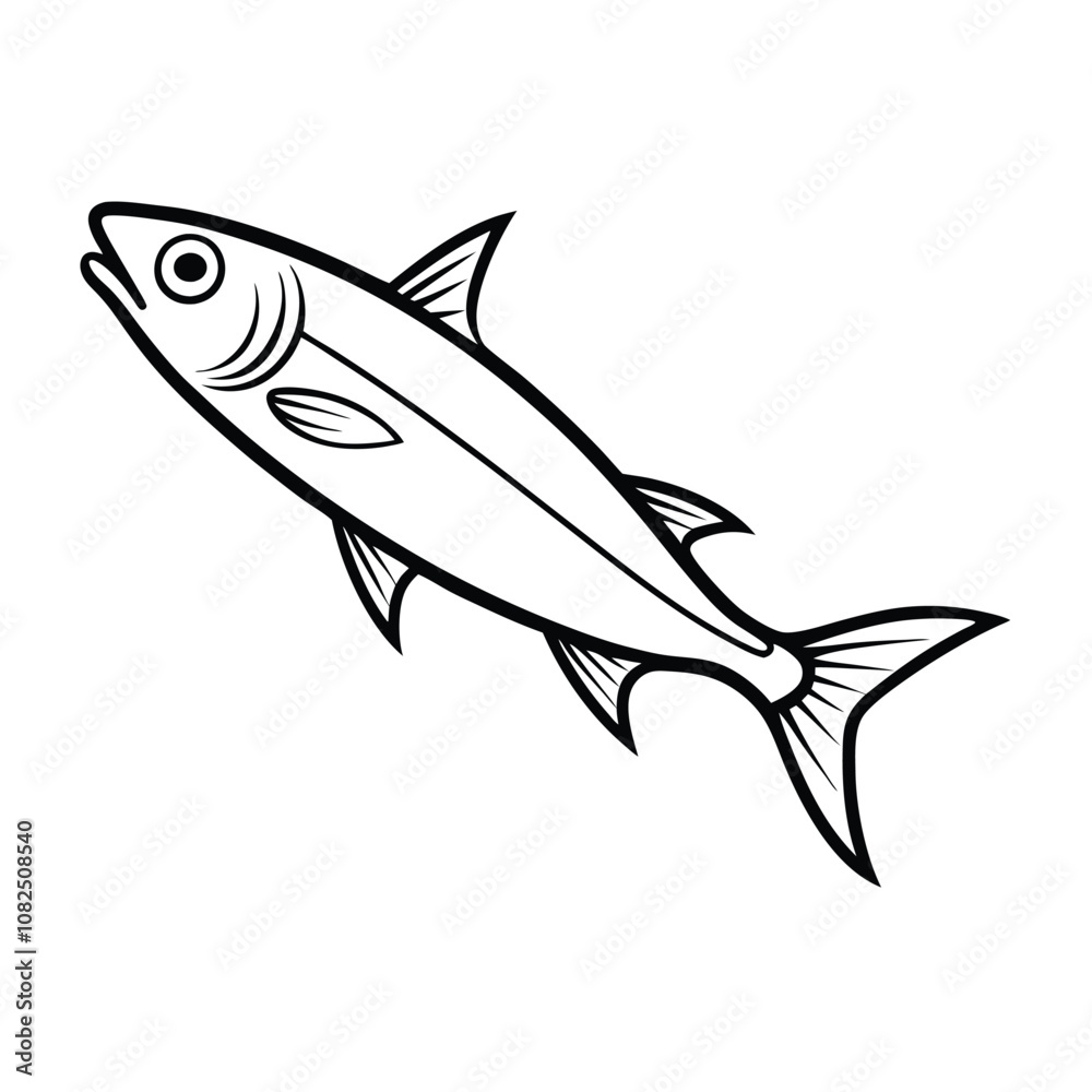 Obraz premium sardine fish design, labeled line art vector silhouette illustration.
