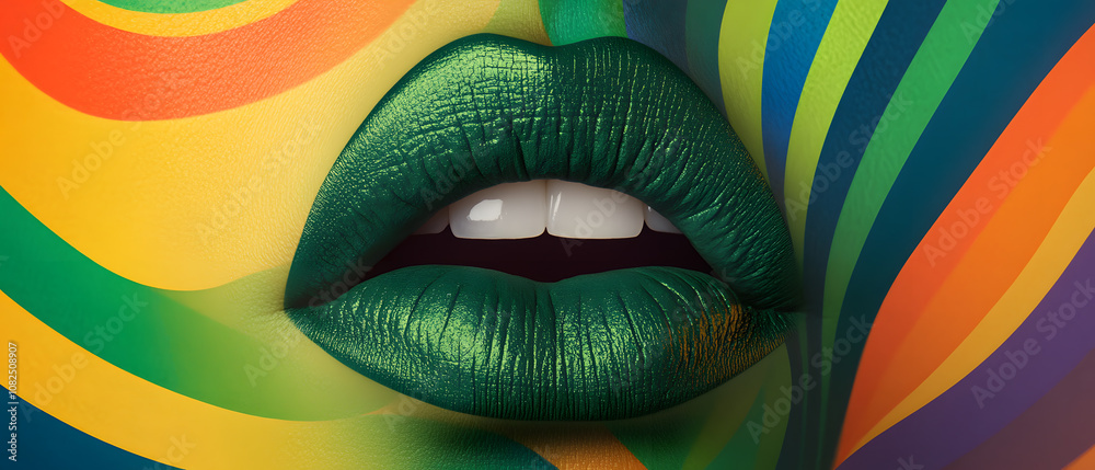 Closeup of Green Lips with Rainbow Background Abstract Beauty Photography Closeup of Green Lips with Rainbow Background Abstract Beauty Photography
