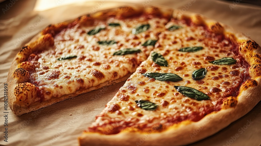 Freshly Baked Margherita Pizza with Basil Leaves
