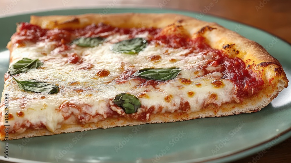 Delicious Slice of Classic Margherita Pizza on a Plate