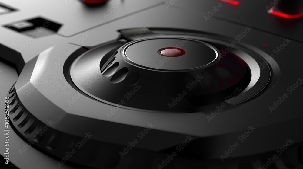 Close-up of a black control knob with a red light. Close-up of a black control knob with a red light.