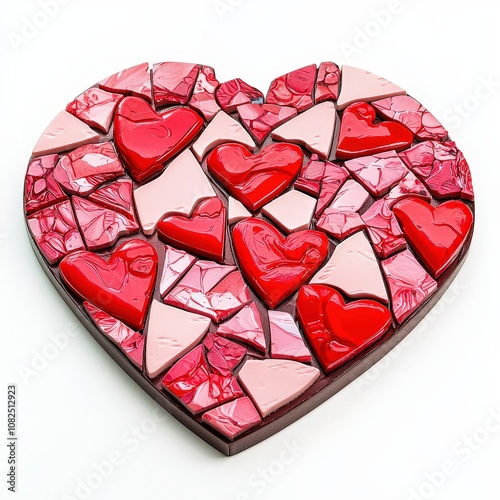 Colorful heart-shaped mosaic with pink and red fragments