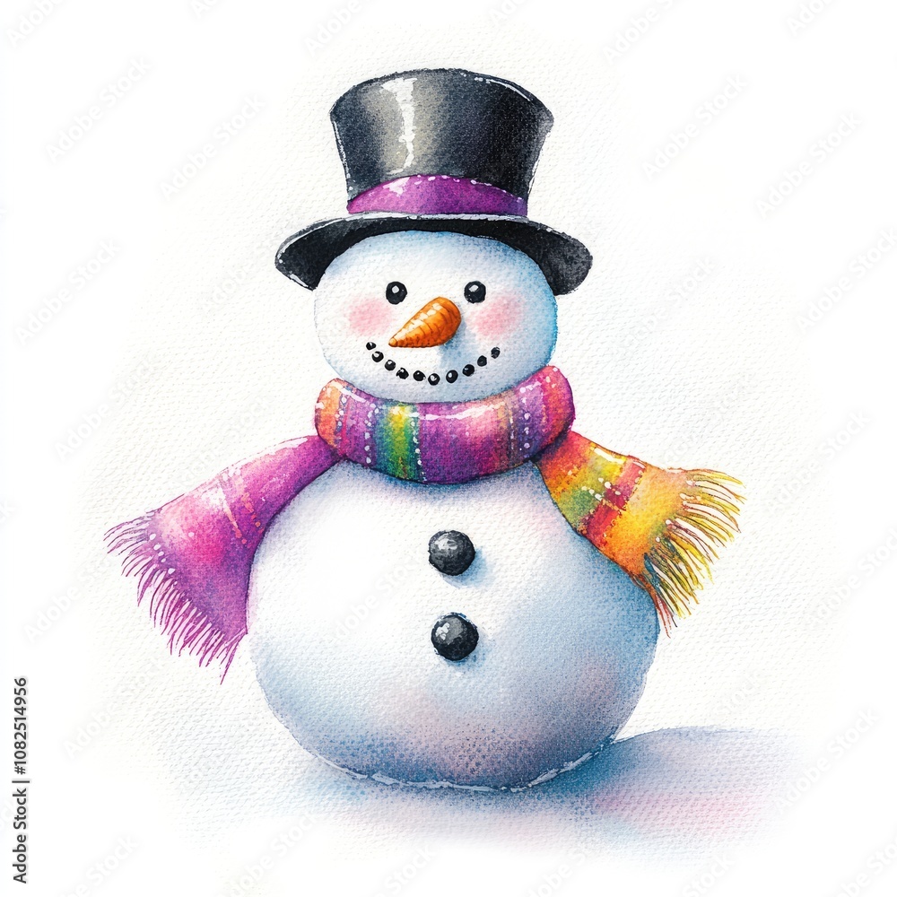 This delightful snowman, adorned with a vibrant scarf and a classic top hat, embodies the joy of winter as it stands in a snowy landscape, inviting smiles and warm memories This delightful snowman, adorned with a vibrant scarf and a classic top hat, embodies the joy of winter as it stands in a snowy landscape, inviting smiles and warm memories