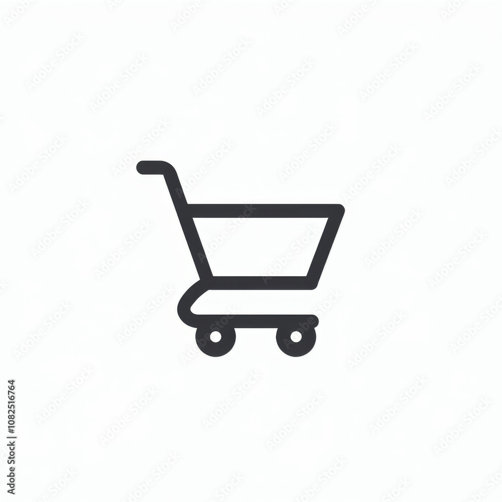 Minimalist Line Art Shopping Cart Icon on White Background Minimalist Line Art Shopping Cart Icon on White Background