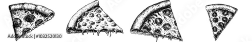 Hand drawn engraving style modern illustration of a slice of pizza