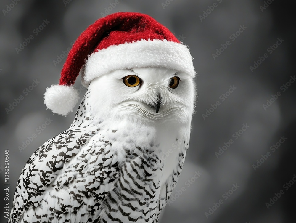 Fototapeta premium Holiday Owl in Santa Hat