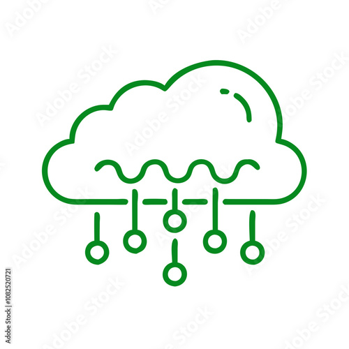 Cloud icon with rain in green outline style for creative design and illustrations 