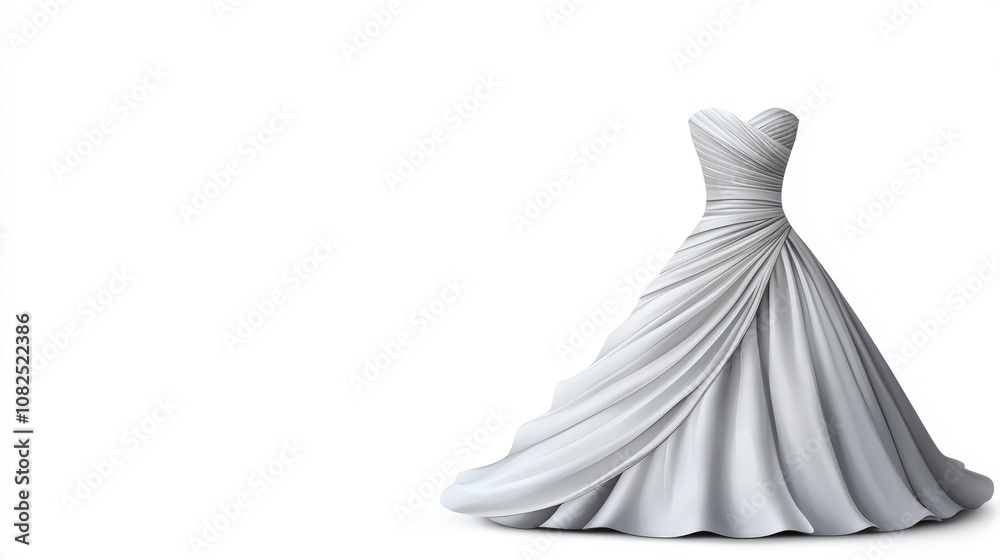Elegant white wedding dress featuring beautiful drapes and a timeless silhouette, perfect for bridal inspiration.