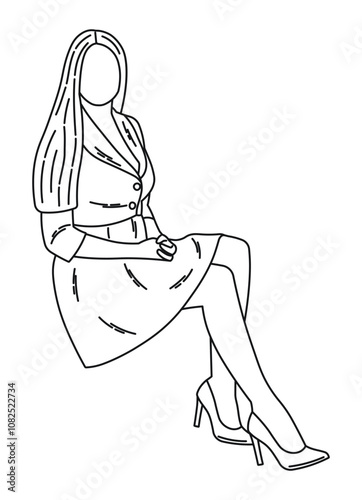 Young girl sitting posing at a photo shoot, figure sketch