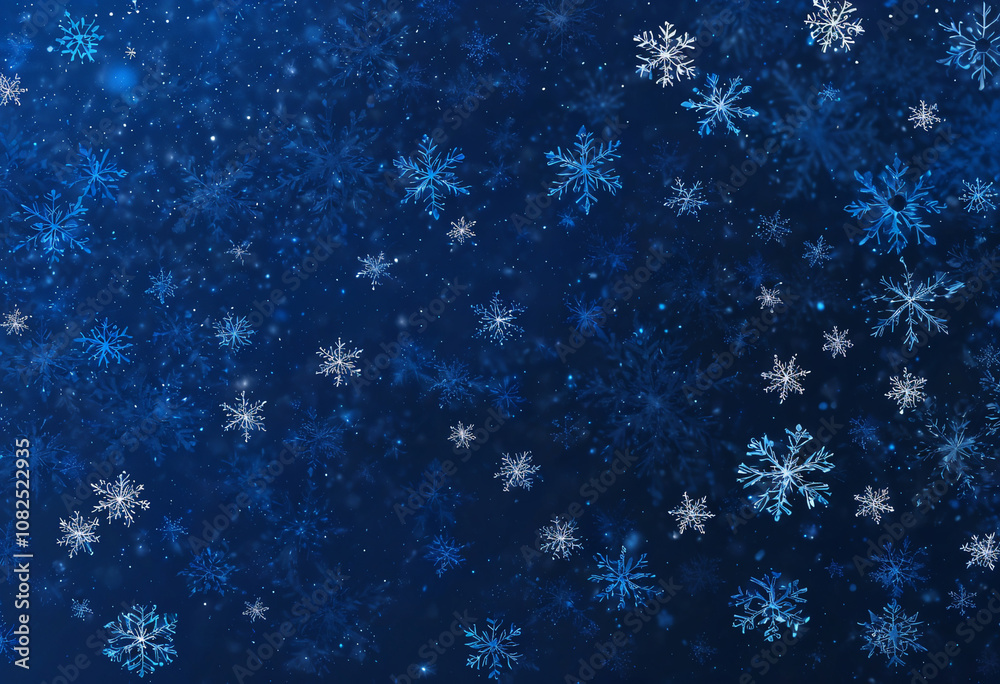 Blue snow background, many falling snowflakes in white. Suitable for winter themed designs, holiday greeting cards, and festive decorations. Blue snow background, many falling snowflakes in white. Suitable for winter themed designs, holiday greeting cards, and festive decorations.