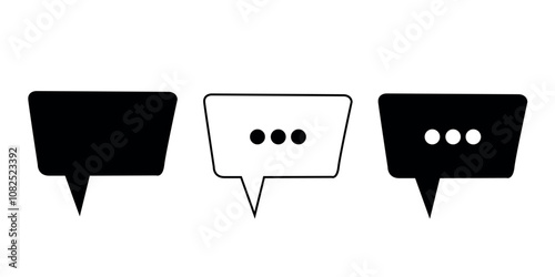 Set of black and white speech bubbles with dotted and plain versions.