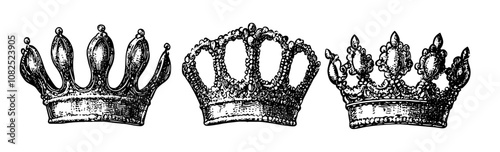 Illustration of a modern hand drawn crown. Illustration based on vintage engraved pack sketches