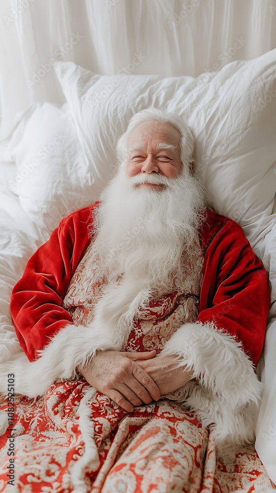 Obraz premium Festive celebration santa claus cozy bedroom portrait photography warm atmosphere close-up view holiday spirit