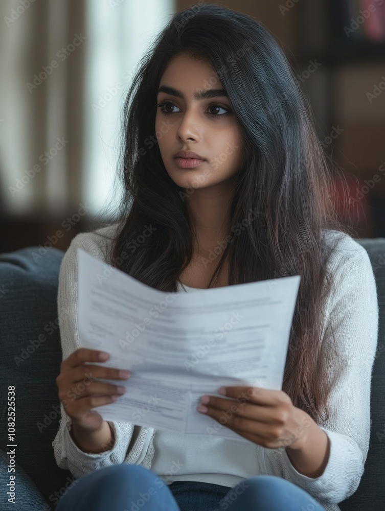 Introspective Moment: Woman Reading a Document Introspective Moment: Woman Reading a Document