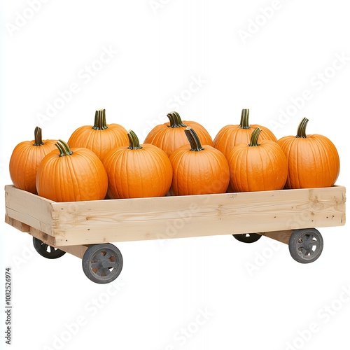 A wooden wagon filled with pumpkins, ready for the fall harvest.