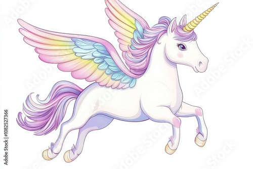 Magical unicorn flying with pastel rainbow wings, vector design for creative kidsa?? projects photo