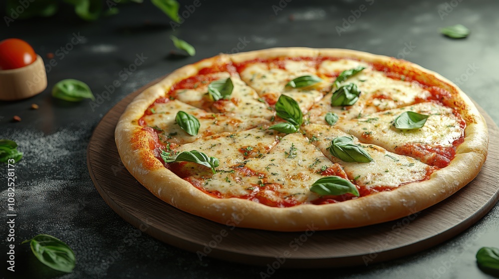 Delicious Margherita Pizza with Fresh Basil Leaves Delicious Margherita Pizza with Fresh Basil Leaves