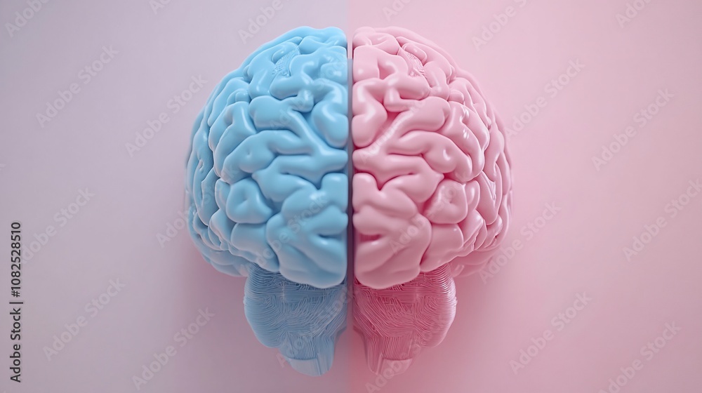 Pink and blue brain halves. Pink and blue brain halves.